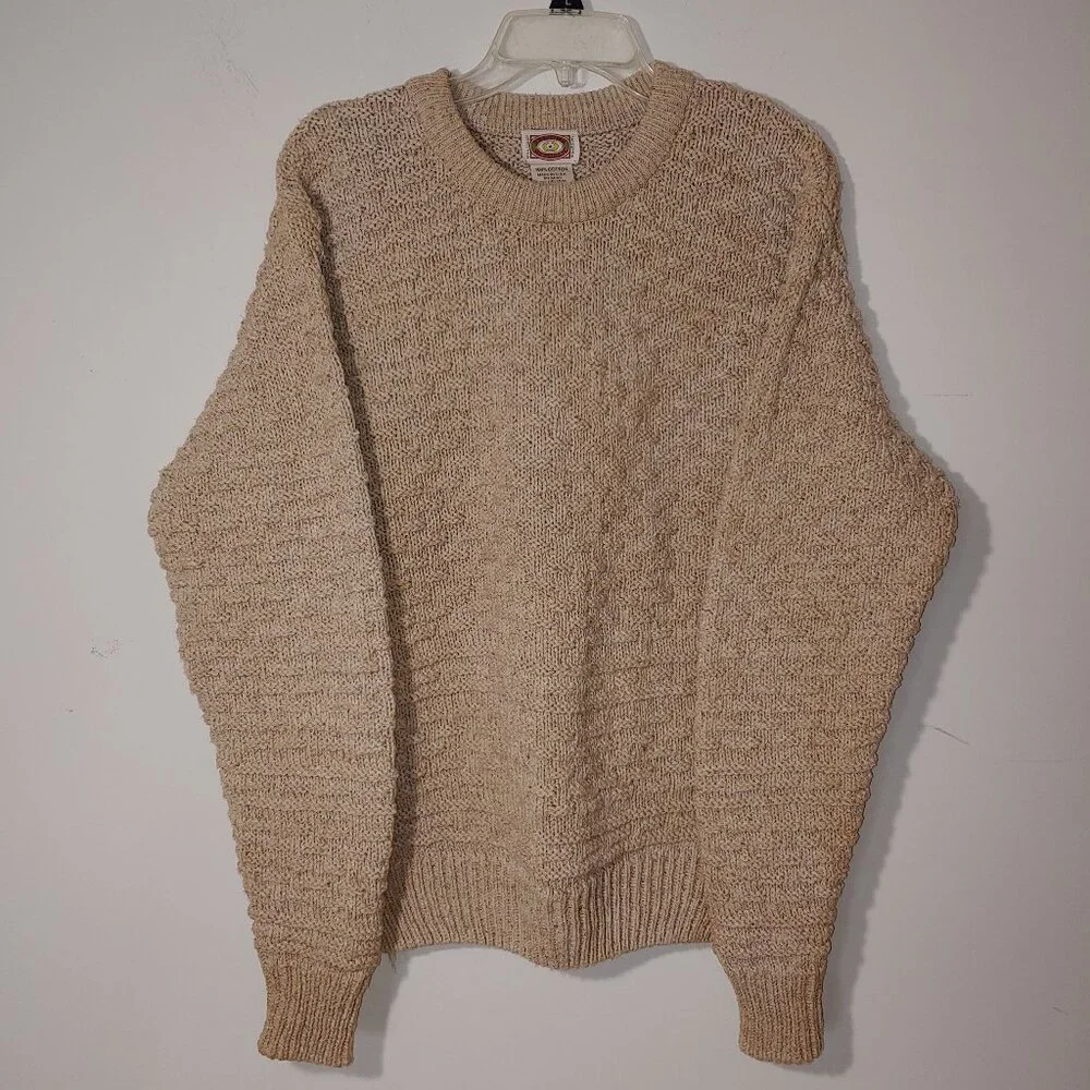 Vintage Banana Republic Mill Valley Basketwave Knit Cotton Sweater Size M Tan
